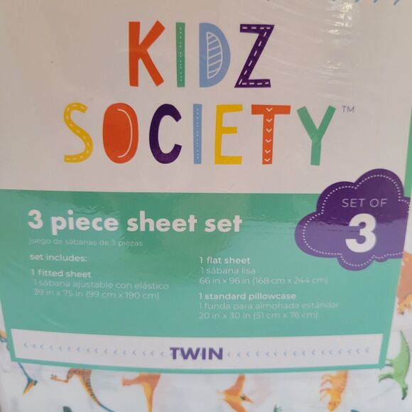 Green Yellow Dinosaurs Triceratops Pterodactyl 3 pc Twin Sheet Set Kids Jurassic - Picture 7 of 10